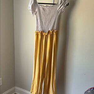White Smocked Top with Yellow & White StripePanta Women's Jumpsuit Junior Large